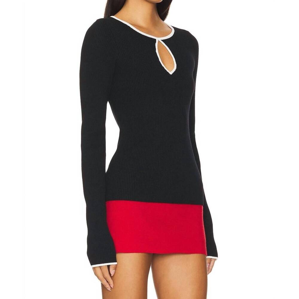 NEW SHOW ME YOUR MUMU tippi top sweater in black rib with white trim - Picture 4 of 4
